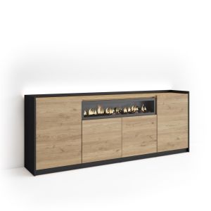 Aparador para salón, 207x37x80cm, chimenea eléctrica, LED rf4940