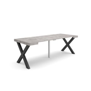 Mesa extensible, 58/222x90x73cm, cemento, patas madera maciza rf2796