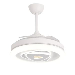 Ventilador de techo con luz celestial blanco, 4 aspas retráctiles
