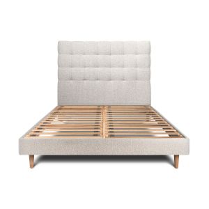Cama de 135x190 cm con cabecero tapizado - tejido rizado - beige claro