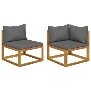 vidaXL juego de sofá 2 pzas con cojines gris oscuro madera de acacia
