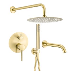 Valaz ducha empotrada de bañera a pared dorado cepillado - 25cm