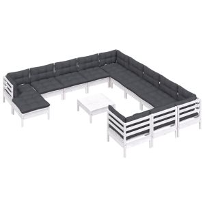 vidaXL muebles de jardín 13 pzas con cojines blanco madera de pino