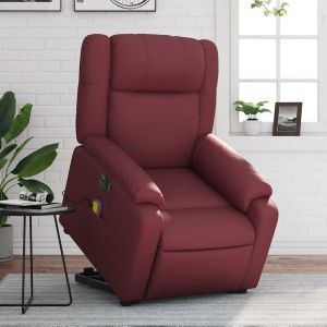 Sillón de masaje elevable eléctrico cuero artificial rojo tinto qweo7033
