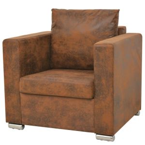 Sillón de piel de ante artificial marrón qweo4979