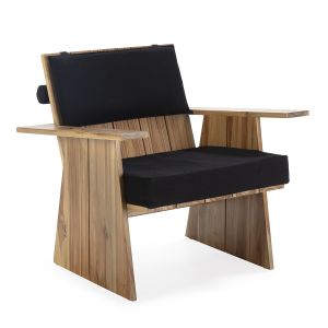 Sillon 78x81x80 madera teca natural, tela negro