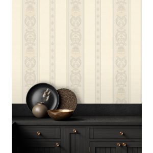 Papel pintado gaulan  de rayas con cadenetas barrocas  textura de 10.6m²
