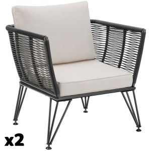 2 sillones de jardín polirratán, diseño cuerda, 75,5x67x71, antracita