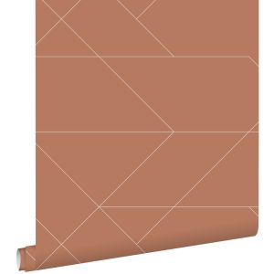 Estahome papel pintado líneas gráficas rojo barro cocido 53 cm x 10.05 m