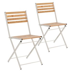 Pack 2 sillas de jardín plegables ambar de madera y metal blanco