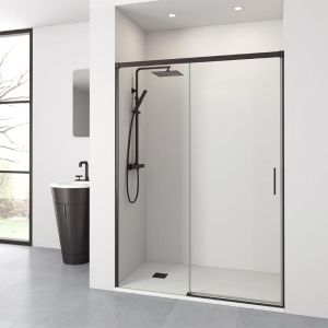Mampara frontal + puerta corredera 175  cm muse negro transparente