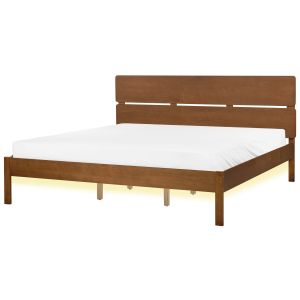 Cama LED madera boisset 180 x 200 cm marrón oscuro