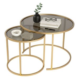 Mesa de centro xaden, redonda, en metal oro bronce