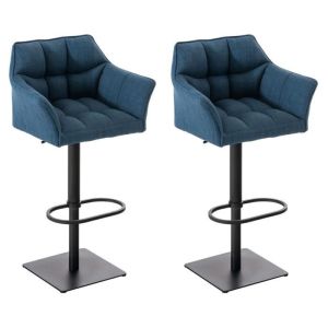 Taburetes de bar con brazos - set 2 - tela azul-negro