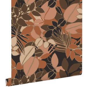 Estahome papel pintado hojas rosa terracota, marrón y negro 50 x 900 cm