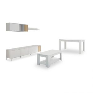 Pack salón con mesa de centro y mesa de comedor nitza max v1a - natur