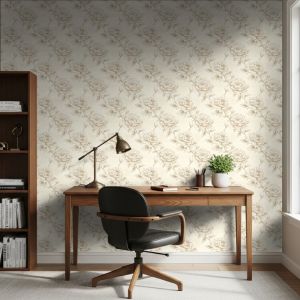 Papel pintado floral clásico peonías color beige arena 60cm por 250cm