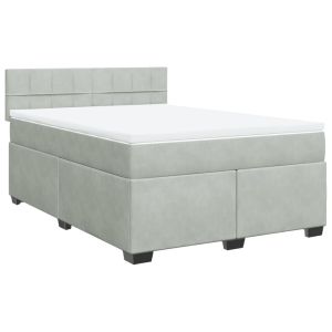 vidaXL cama box spring con colchón terciopelo gris claro 160x200 cm