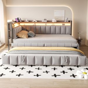Canapé cama convertible 90x200cm con somier y almacenaje gris