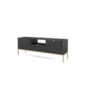 Mueble tv - negro mate con tiradores dorados - 154 x 39 x 56 cm