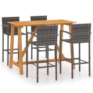 vidaXL conjunto de bar para jardín 5 piezas gris