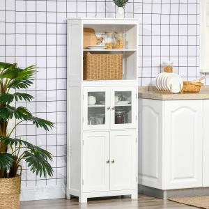 Alacena de cocina 60x30x162 cm mdf, vidrio templado color blanco Homcom