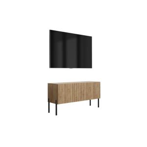Mueble tv contemporáneo - roble craft ranurado - patas negras - 100x32x52