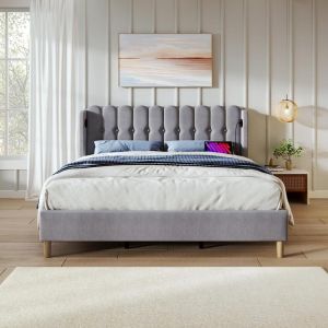 Cama 140x200cm con cabecero usb tipo c somier incluido gris