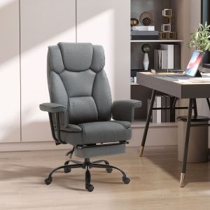 Silla oficina ergonómica gris reclinable 150° con reposapiés
