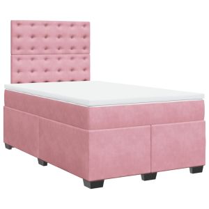vidaXL cama box spring con colchón terciopelo rosa 120x200 cm