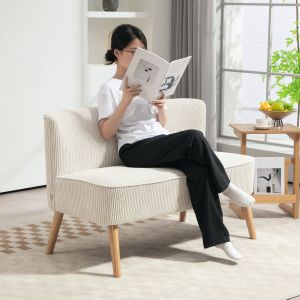 Sofá 2 plazas sin brazos tela cordón blanco crema 117 cm