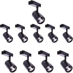 10x foco LED carril 40w, luz fria 6000k, 2700 lm, 220v monofásico, negro