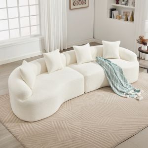 Sofá modular curvo de chenilla blanco 4 plazas para salón y apartamento