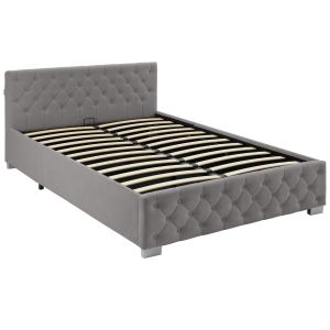 Cama tapizada con LED, somier abatible, 250kg y 140x200cm, gris oscuro