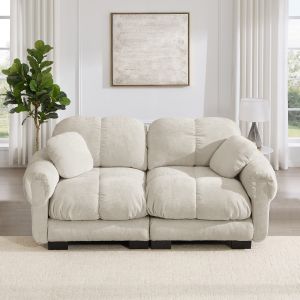 Sofá modular chenilla caqui claro 2 plazas con cojines acolchados