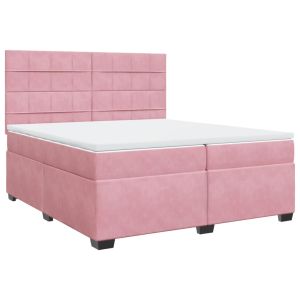 vidaXL cama box spring con colchón terciopelo rosa 200x200 cm