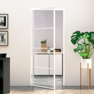 Puerta de interior vidrio templado y aluminio blanco 83x201,5cm wef5159