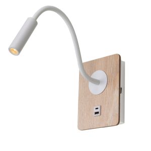 Aplique blanco y madera foco flexible, usb type c, 3w