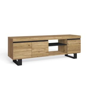 Mueble tv con patas, roble y negro, 160x40x53cm