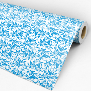 Papel pintado floral flores azules en fondo blanco 60cm por 250cm