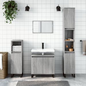 Set de muebles de baño 3 pzas madera contrachapada gris sonoma(sin lavabo)