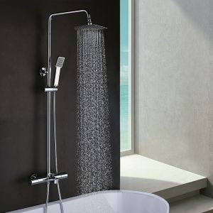 Kibath columna extralarga termostática gas cuadrada de 100-150 cm cromo