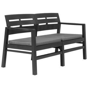vidaXL banco de jardín 2 plazas con cojines 133 cm plástico gris