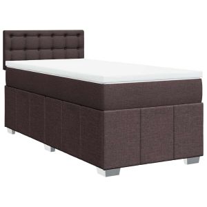 vidaXL cama box spring con colchón tela marrón oscuro 90x200 cm