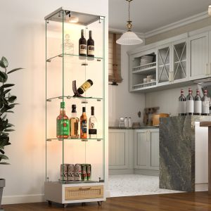 Vitrina con LED y cajones blanco 167x42,5x36,5cm