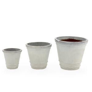 Set 3 maceteros 58x58x50, 45x45x40, 33x33x30 gres blanco
