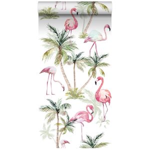 Estahome papel pintado xxl flamencos rosa 50 x 900 cm
