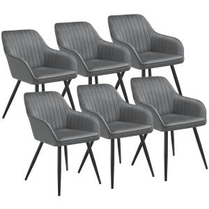 6 sillas de comedor con aspecto de terciopelo y acolchada gris/negro