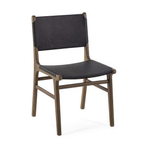 Silla 50x56x87 madera topo, piel azul oscuro