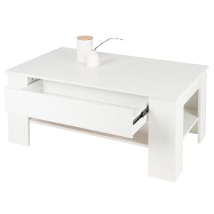 Mesa de centro con 1 cajón y estante 110x65x48 cm blanco ml-design